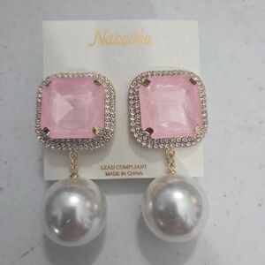 Natasha Couture Ice Pink Oversized Pearl Earrings